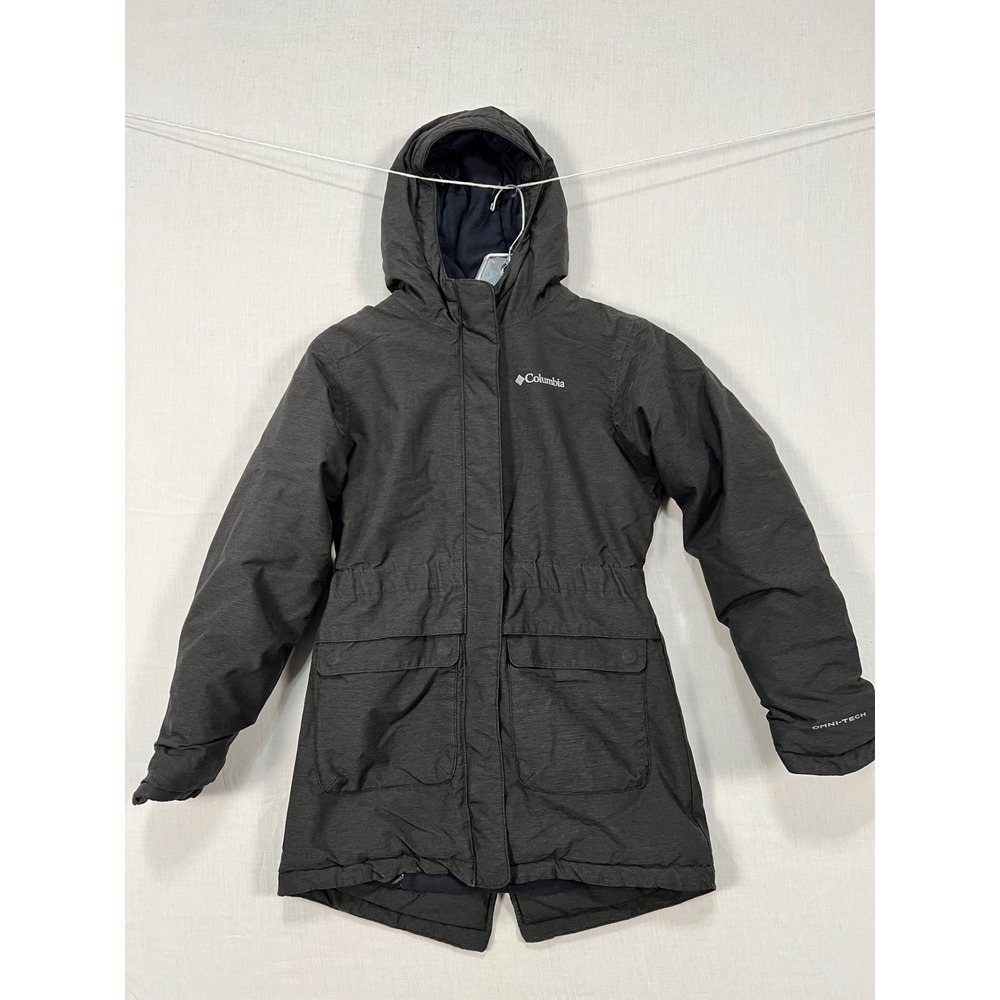 Columbia Girls Omni-Tech Hooded Parka Jacket Charcoal Grey Heather Size M 10/12